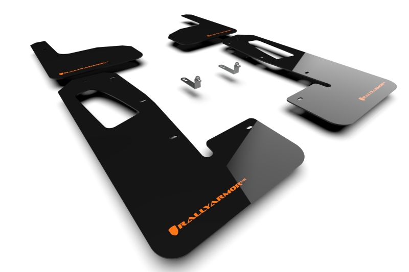 Rally Armor 2022+ Rivian R1T Black UR Mud Flap w/ Tangerine Scream Logo