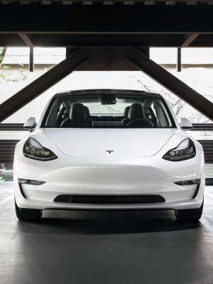 Tesla Model 3 in parking garage