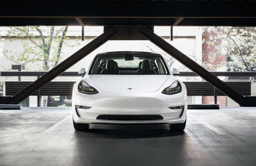Tesla Model 3 in parking garage